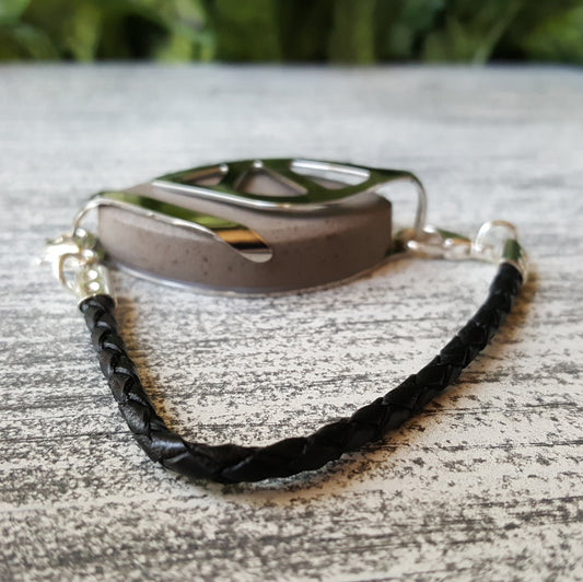 Black Leather Bolo Bracelet - Bellabeat Leaf and Ivy